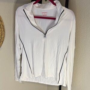 Kinona Women's White Hoodie with Black Trim